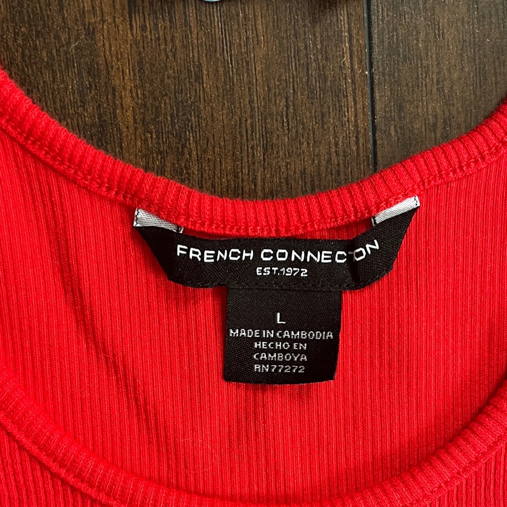 French Connection Red Ribbed Tank Top with Shoulder Ruffle Detail - Picture 2 of 4